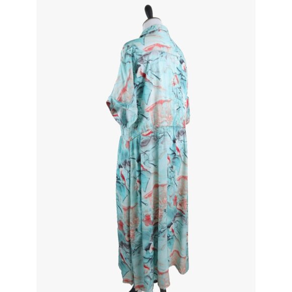 Soft Surroundings Size 2X Waterfront Shirt Dress Maxi Abstract Teal - Picture 4 of 10